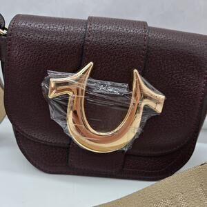 NWT TRUE RELIGION MINI FLAP CROSSBODY BAG BROWN HORSESHOE PURSE City Style Prepp